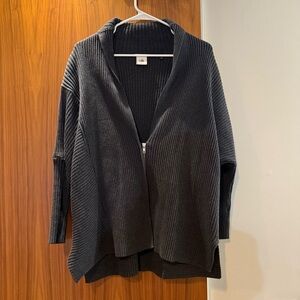 CABI #3366 RIBBED KNIT Gray ZIP-FRONT‎ Oversized COSMO SWEATER CARDIGAN Sz S